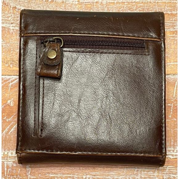 VTG Liz Claiborne Logo Brown Leather Snap Tri-Fold Wallet ID Credit Card Coin - Picture 2 of 14